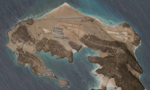 Which country has the mysterious air base in the Bab el-Mandeb Strait?